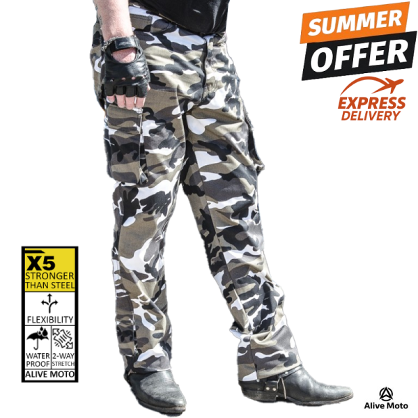 Camo Gray side pocket Ranger motorcycle jean pants