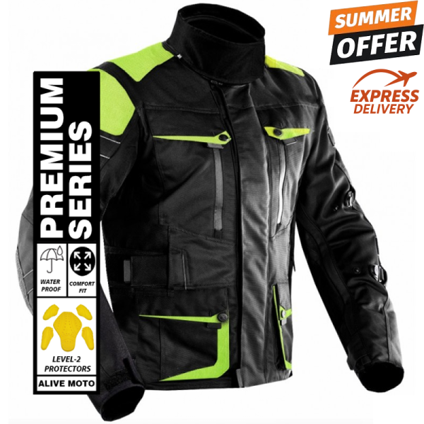 Premium Dynatech Lemon Flour Black motorcycle textile jacket