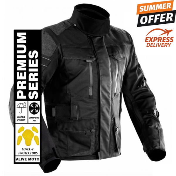 Premium Dynatech black motorcycle all weather jacket