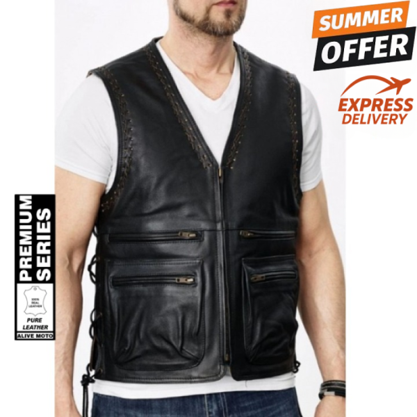 Motorcycle Thor Black Leather Vest Motorcycle Thor Black Leather Vest