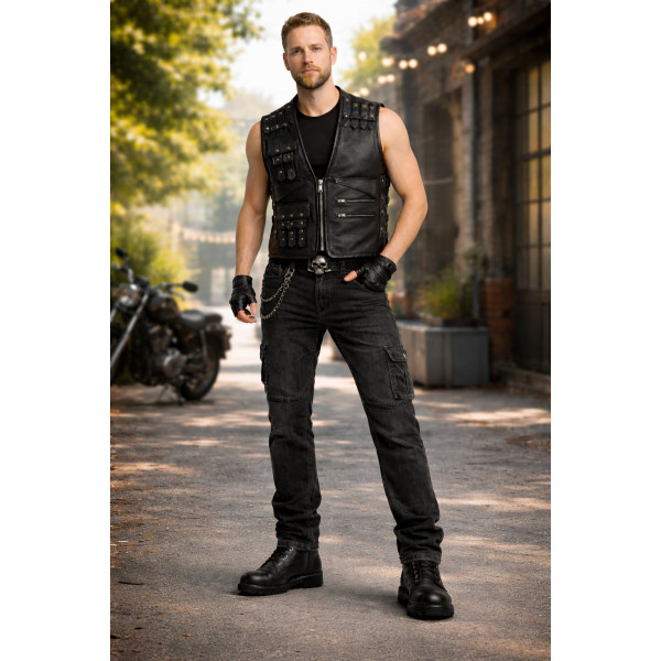 DarkKnight Road Armor Outfit – Premium Leather Vest & DarkNight Cruiser Jeans