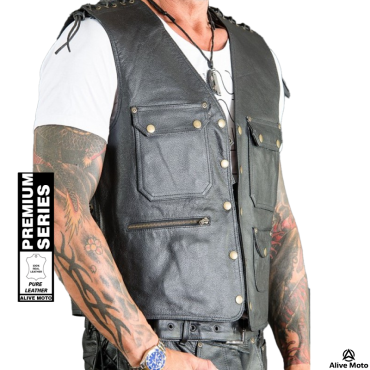 Biker extreme leather black vest Biker extreme leather black vest