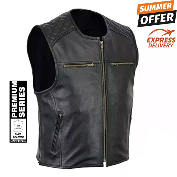 Horizon Cruiser Black Motorcycle Leather Vest  Horizon Cruiser Black Motorcycle Leather Vest