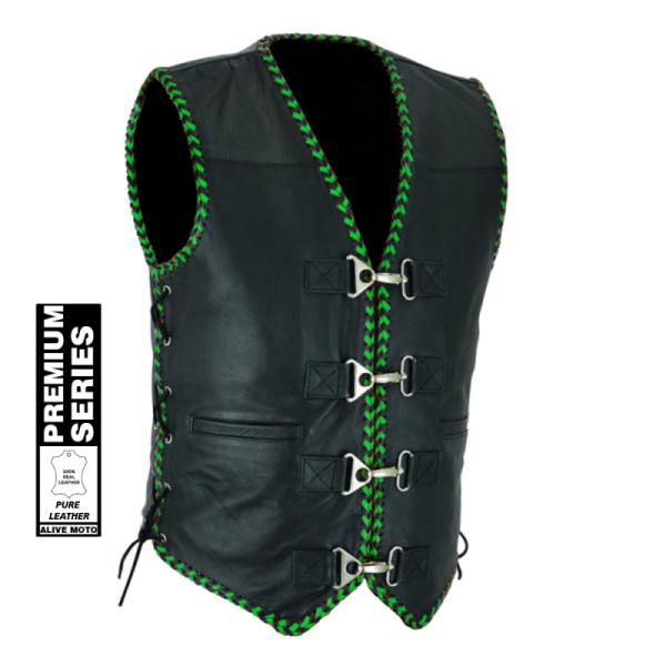 Men's Club Green laces leather Motorcycle Vest Men's Club Green laces leather Motorcycle Vest
