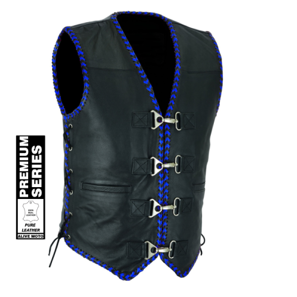 Men's Club Blue Laces Motorcycle leather Vest Men's Club Blue Laces Motorcycle leather Vest