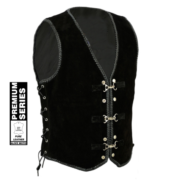 Men's Club Black laces motorcycle leather Vest  Men's Club Black laces motorcycle leather Vest