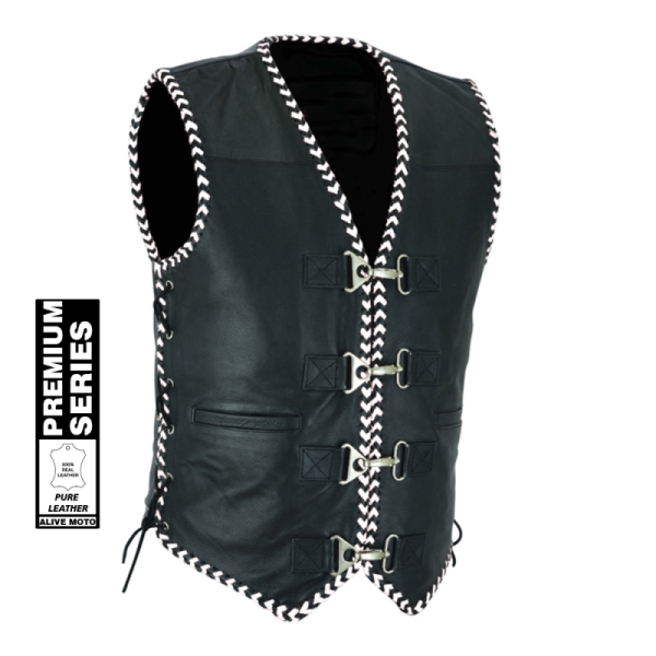 Men's Club White laces leather Vest Men's Club White laces leather Vest