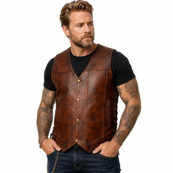 Iron Stallion Vintage Brown Motorcycle Leather Vest